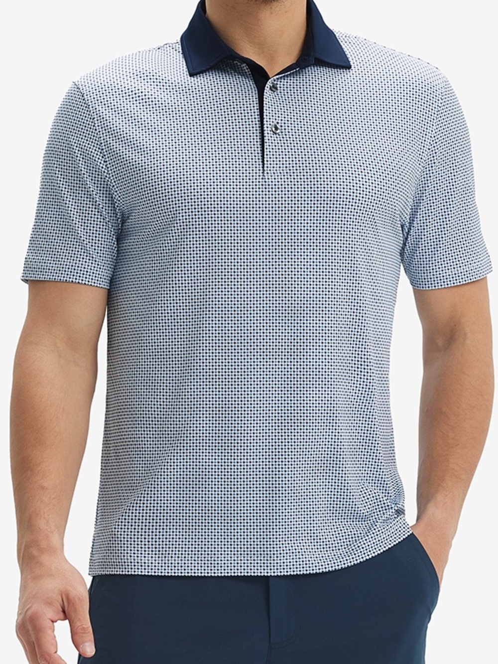 Maelreg Golf Performance Polo Geometric Pattern Shirt Navy/Light Blue Large